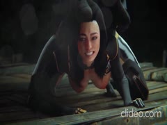 Big tits teen grinning while getting fucked in the pussy in dog porno